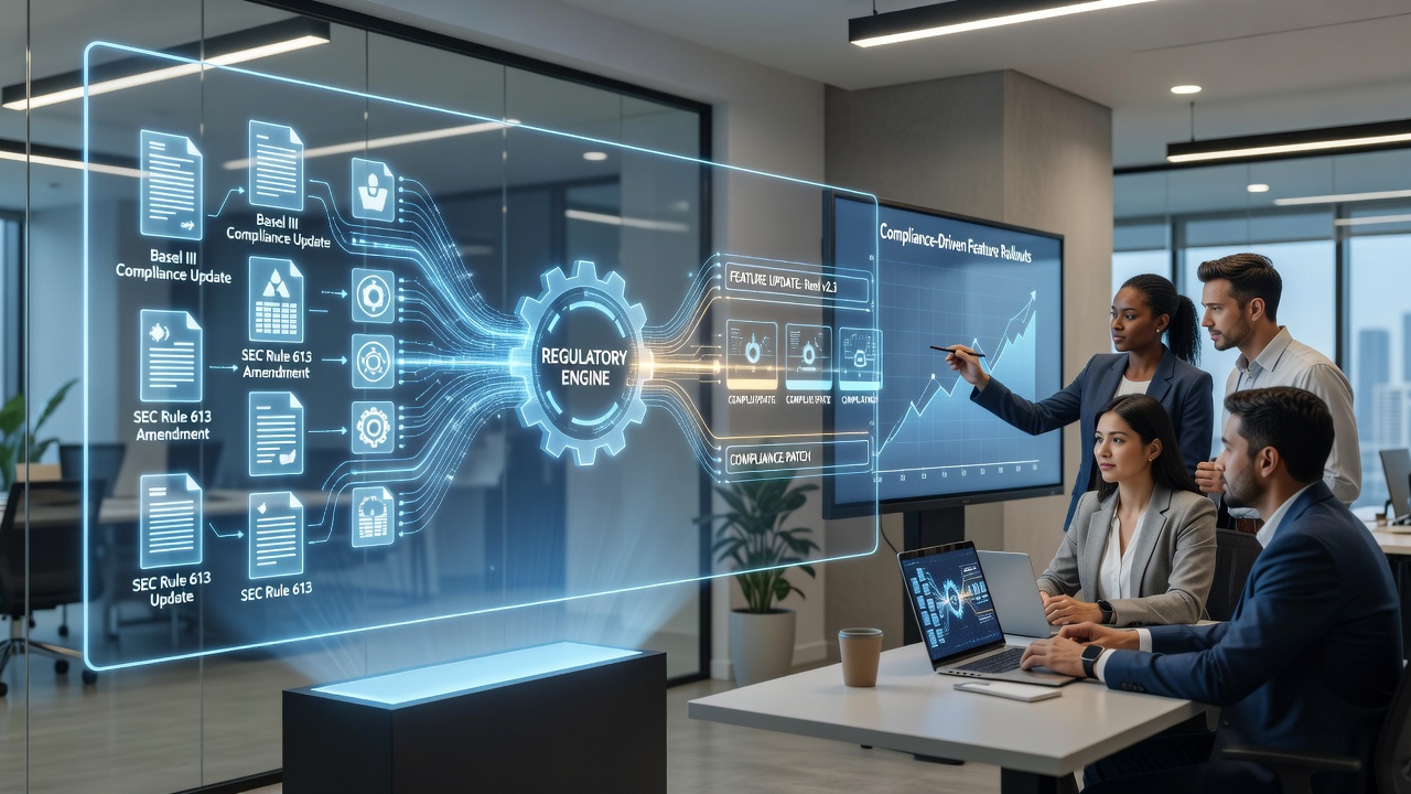 Code snippets and regulatory compliance dashboards illustrating updates to video reel systems